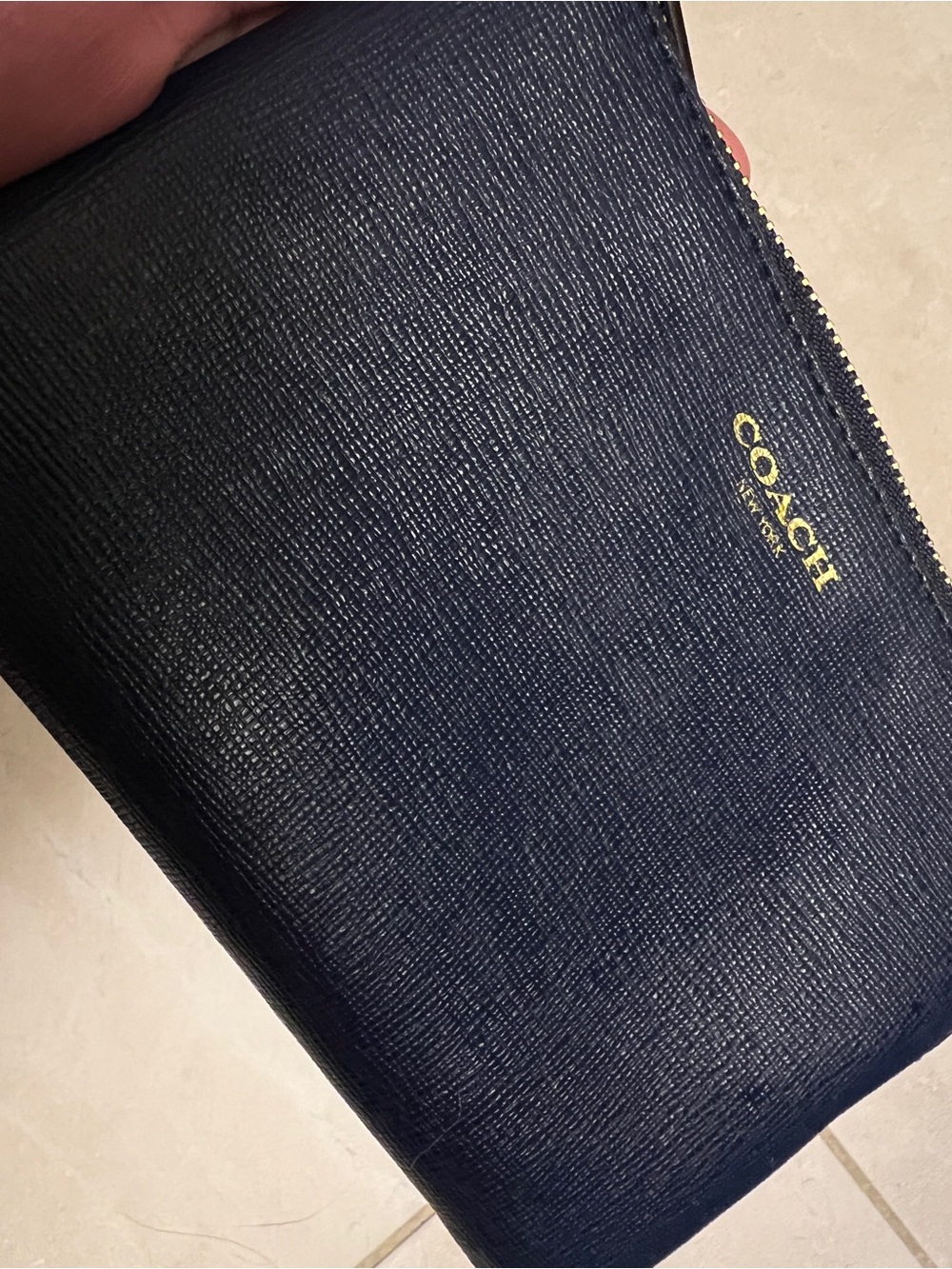 Coach Navy Saffiano Leather wallet on Chain